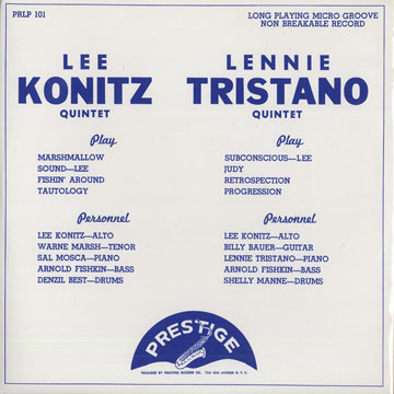 Lee Konitz quintet / Lennie Tristano quintet,Lee Konitz , Lennie Tristano