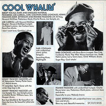 Cool whalin' ,Joe Carroll , Earl Coleman , N.J. Gonzales , Kenny Hagood , Eddie Jefferson