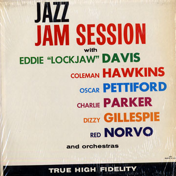 Jazz jam session,Eddie 'lockjaw' Davis , Dizzy Gillespie , Coleman Hawkins , Red Norvo , Charlie Parker , Oscar Pettiford